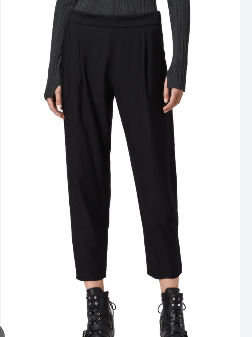 AllSaints Black Cropped Tapered Trousers with Pockets - Size 4